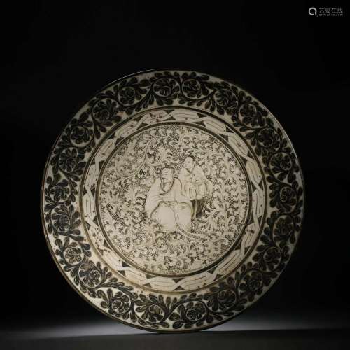 Song dynasty black glaze white black, darkly carved figure v...