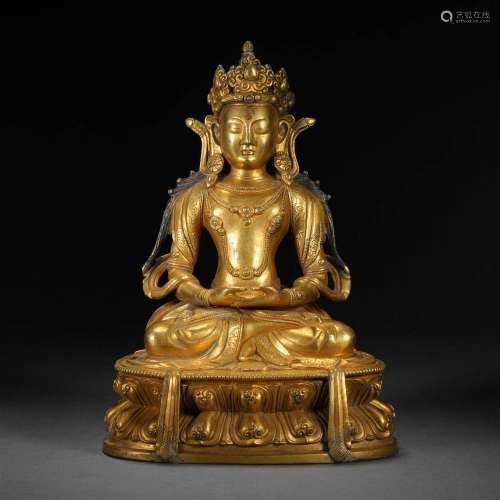 Qing dynasty Tibetan gilt Amitayus Buddha statue