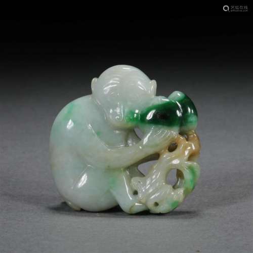 Qing dynasty pastel spirit monkey offering birthday jade han...