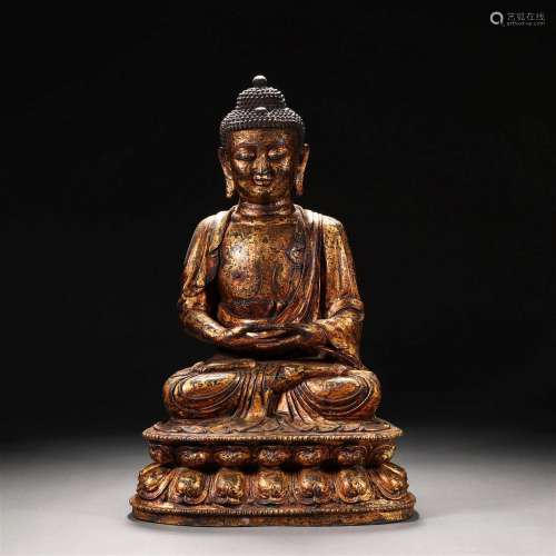 Ming Dynasty bronze lacquered gold Tibetan Buddha statue