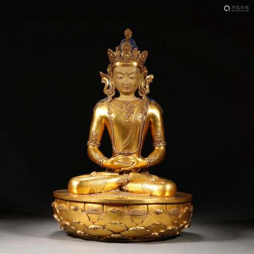 Qing dynasty Tibetan bronze gilt Buddha statue
