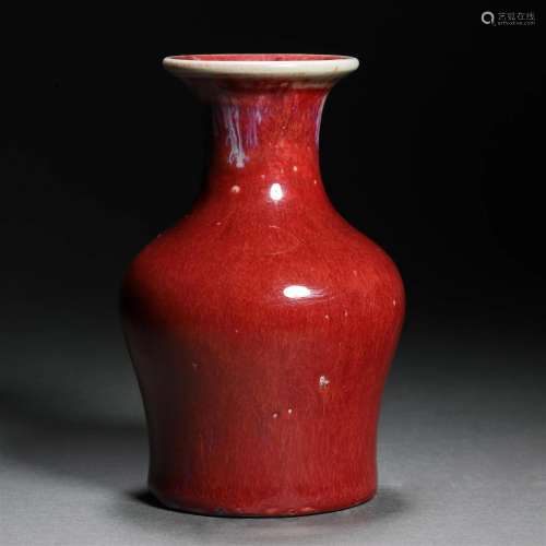 Qing dynasty kiln change red glaze bottle