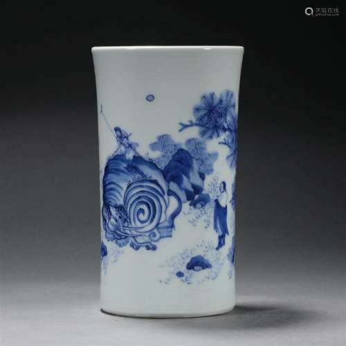 Qing dynasty blue and white porcelain pen holder