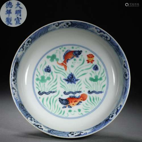 Ming dynasty fighting color fish algae pattern plate