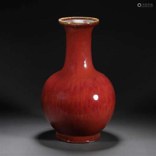 Qing dynasty red glaze kiln change ornamental bottle