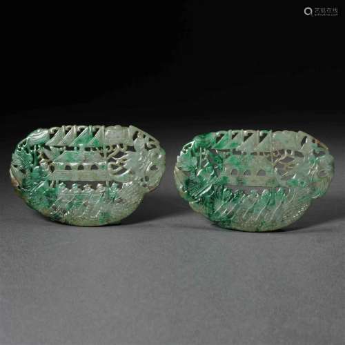 A pair of Qing dynasty jade cards