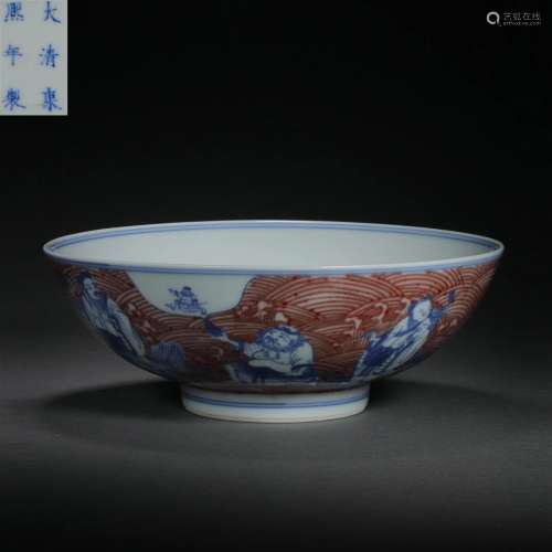 Qing dynasty blue and white glaze red carved eight immortal ...