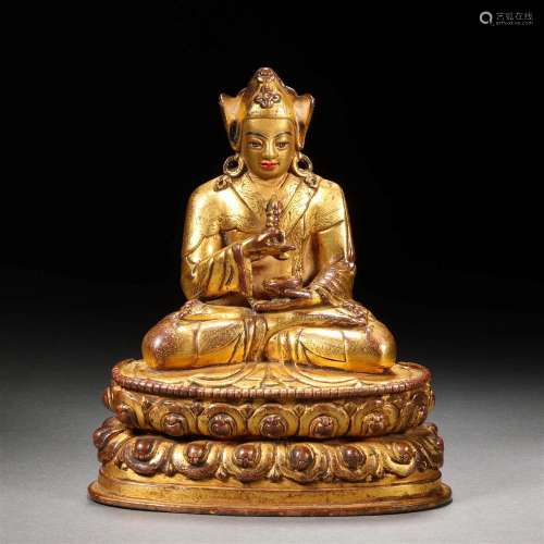 Ming Dynasty Gilt Bronze Guru Buddha Statue