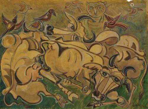KAMRUL HASAN Untitled (Bulls and Birds)
