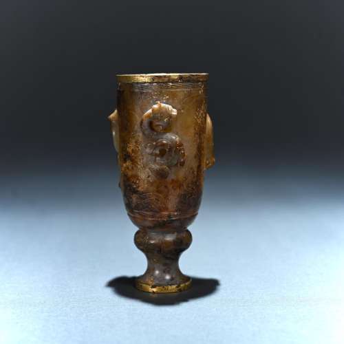 Ancient Chinese silver gilt Hetian Jade Cup
