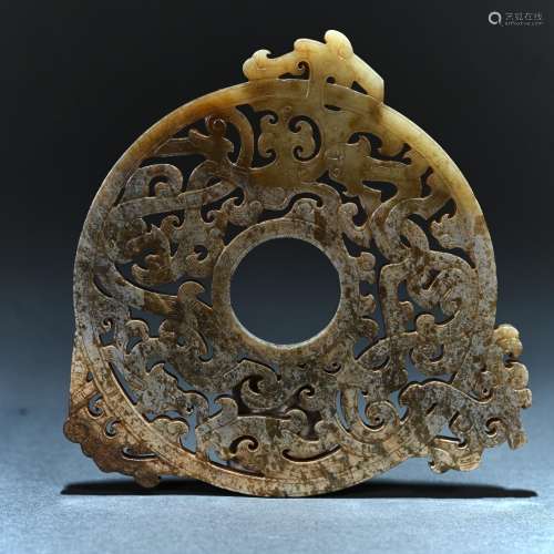Ancient Hetian jade Chi dragon round