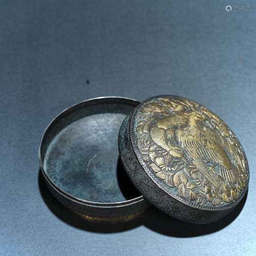 Ancient gilt silver Powder box with Phoenix pattern