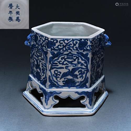 Ming Wanli blue and white crane incense burner