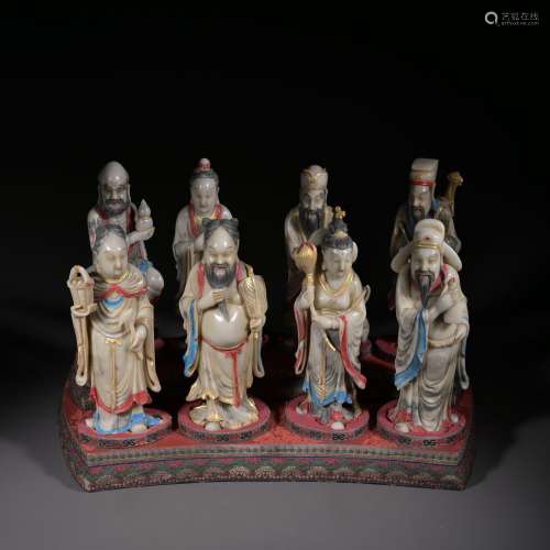 The Qing Dynasty Shoushan stone eight immortals a set