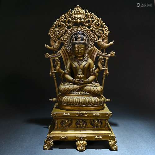 Ancient Kashmiri alloy bronze statue of longevity Buddha