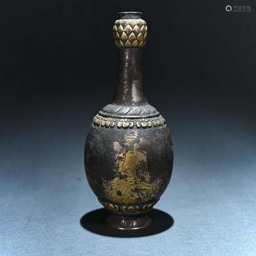 Ancient silver gilt Buddha clean vase