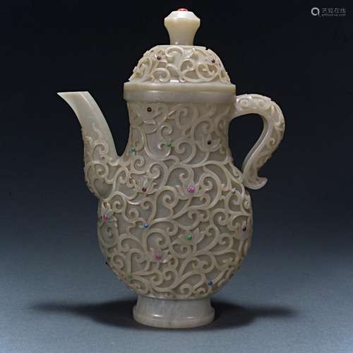 Qing Dynasty Qianlong trace Dustan white jade pot