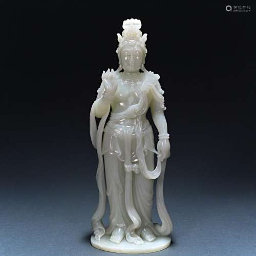 Qing Dynasty Hotan White jade Guan Audiovisual