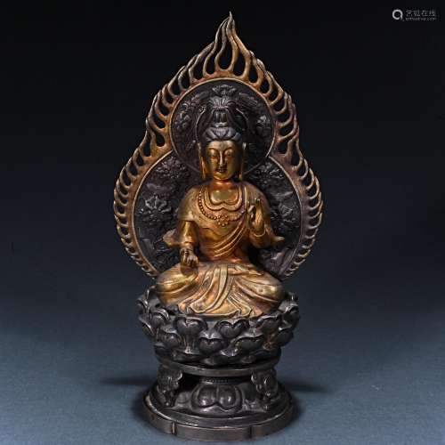 Ancient silver and gold Guanyin statues