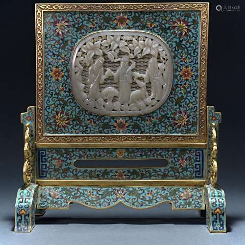 Qing Dynasty filigree enamel inlaid with Hetian jade copper ...