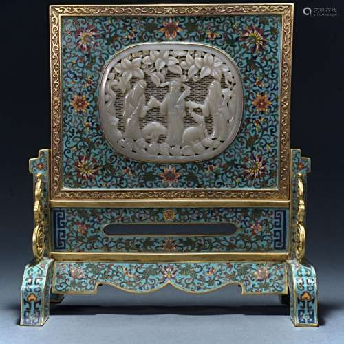 Qing Dynasty filigree enamel inlaid with Hetian jade copper ...
