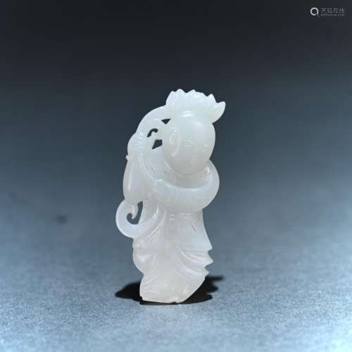 Ancient Hetian white jade lotus boy