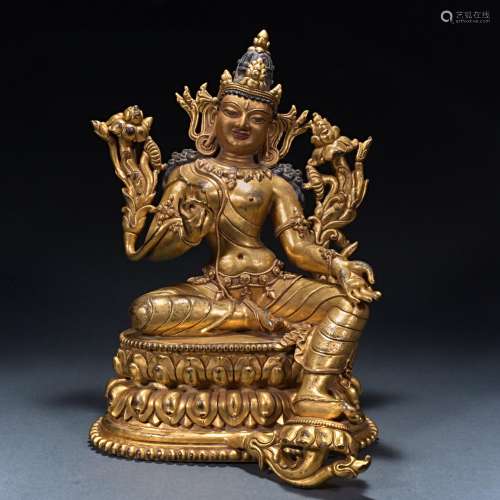 Gilt bronze and green Tara statue from the Qing Dynasty