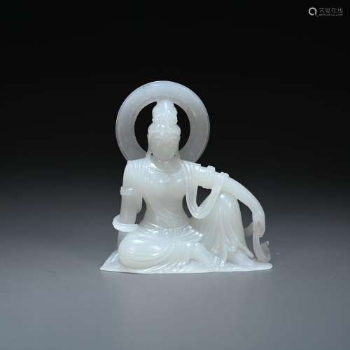 Qing Dynasty Hotan white jade free Guanyin statue