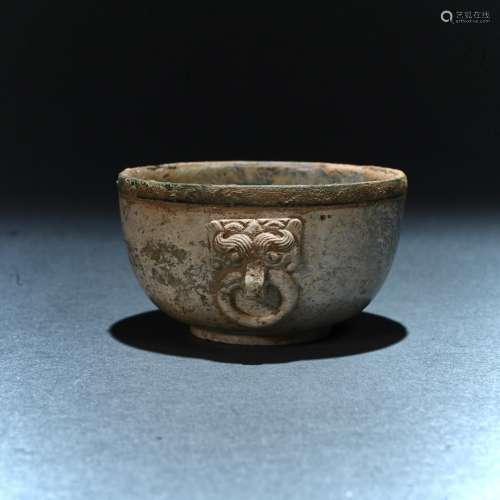 Ancient Hetian jade beast ear cup
