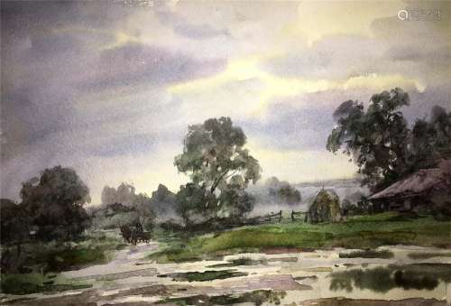 After the rain watercolor painting on paper