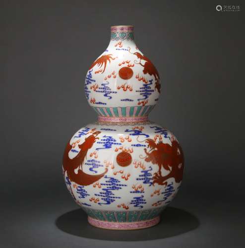 CHINESE PORCELAIN BLUE AND WHITE IRON RED DRAGON AND PHOENIX...