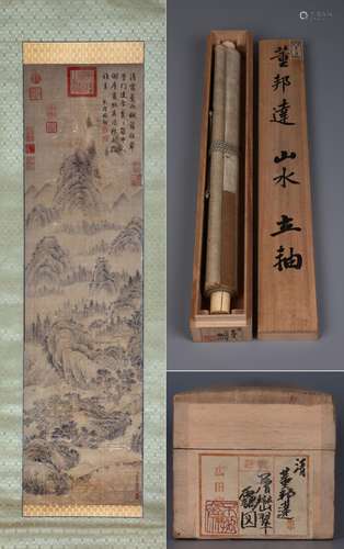 CHINESE SCROLL PAINTING OF MOUNTAIN VIEWS SIGNED BY DONG BAN...