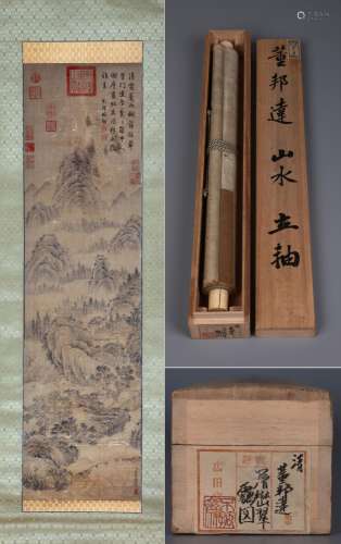 CHINESE SCROLL PAINTING OF MOUNTAIN VIEWS SIGNED BY DONG BAN...