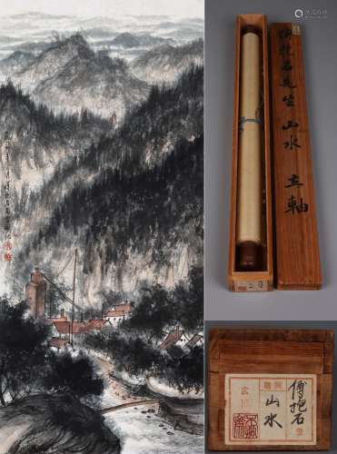 CHINESE SCROLL PAINTING OF MOUNTAIN VIEWS SIGNED BY FU BAOSH...