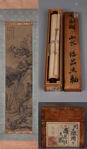 CHINESE SCROLL PAINTING OF MOUNTAIN VIEWS SIGNED BY WEN ZHEN...