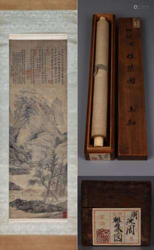 CHINESE SCROLL PAINTING OF MOUNTAIN VIEWS SIGNED BY SHENZHOU