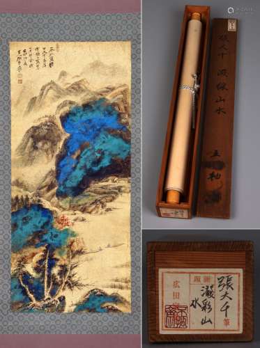 CHINESE SCROLL PAINTING OF MOUNTAIN VIEWS SIGNED BY ZHANG DA...