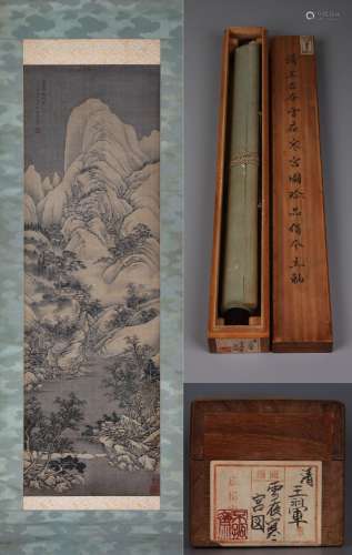CHINESE SCROLL PAINTING OF MOUNTAIN VIEWS SIGNED BY WANGHUI