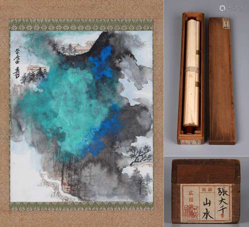 CHINESE SCROLL PAINTING OF MOUNTAIN VIEWS SIGNED BY ZHANG DA...