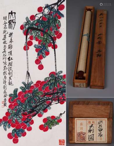 CHINESE SCROLL PAINTING OF LICHI SIGNED BY QI BAISHI