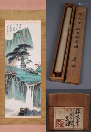 CHINESE SCROLL PAINTING OF MOUNTAIN VIEWS SIGNED BY ZHANG DA...