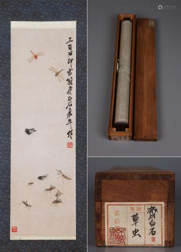 CHINESE SCROLL PAINTING OF INSECT SIGNED BY QI BAISHI