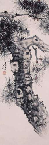 CHINESE SCROLL PAINTING OF PINE TREE SIGNED BY GAO JIANFU