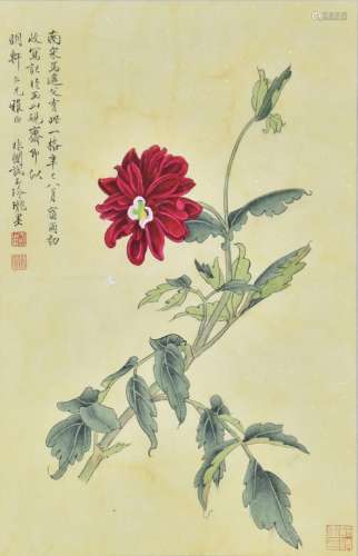 CHINESE SCROLL PAINTING OF FLOWER SIGNED BY YU FEIAN