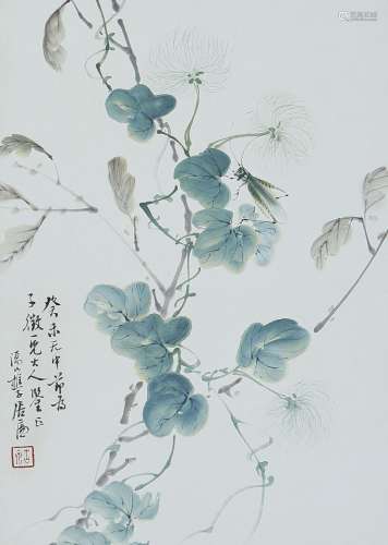 CHINESE SCROLL PAINTING OF INSECT AND LEAF SIGNED BY XUGU