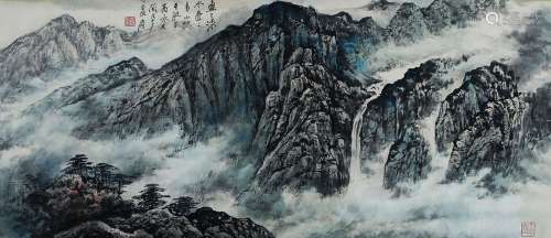 CHINESE SCROLL PAINTING OF MOUNTAIN VIEWS SIGNED BY ZHANG DA...