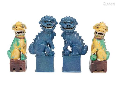 Two Pairs of Chinese Porcelain Buddhistic Lions