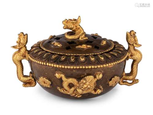 A Chinese Bronze Censer with Dragon Handles
