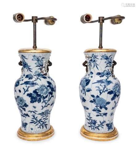 A Pair of Chinese Export Blue and White Porcelain Lamps