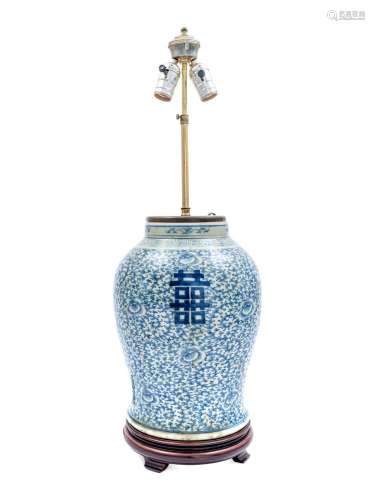 A Chinese Export Blue and White Porcelain Vase Mounted as a ...